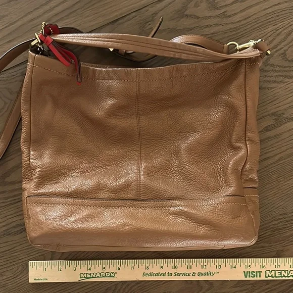 Coach Tan and Red Soft Pebble Leather Crossbody Bag - Picture 3 of 9